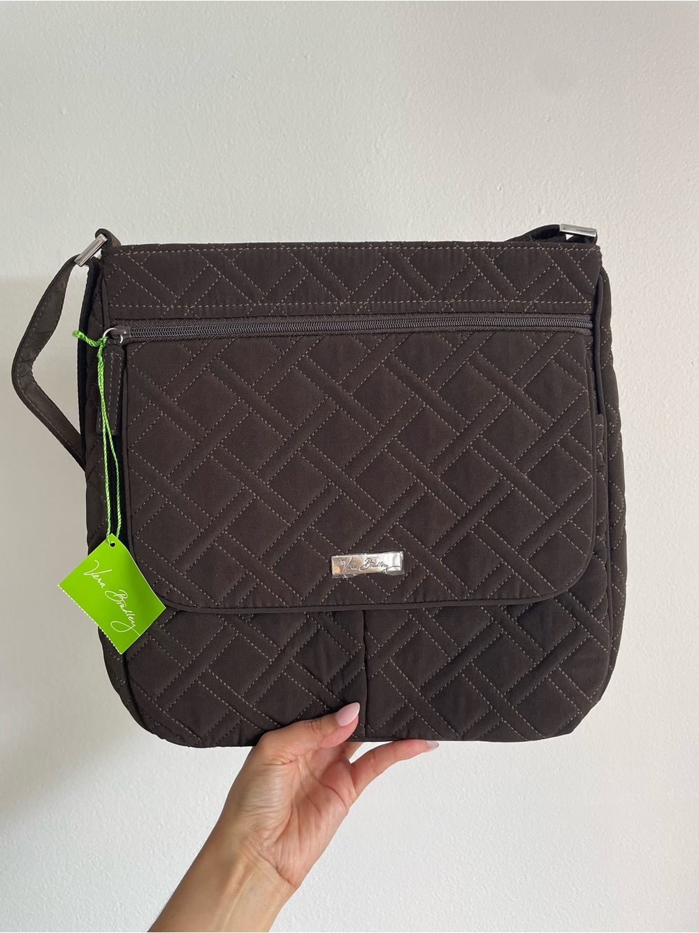 NWT Vera Bradley Double Zip Mailbag Crossbody Bag | Espresso Brown Quilted